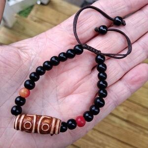 459 bracelets black glass beads barrel tribal charm slide knot